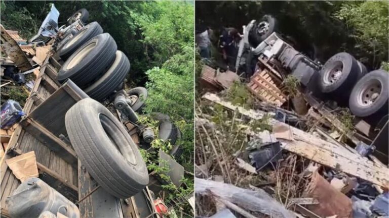 Motorista morre vítima de acidente em caminhão que tombou na Serra do Teixeira