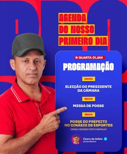 Prefeito eleito de Nova Olinda, Cícero de Alerte divulga programação de posse. CONFIRA!