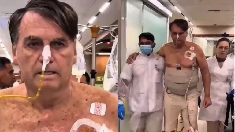 Bolsonaro publica vídeo caminhando no hospital com auxílio médico