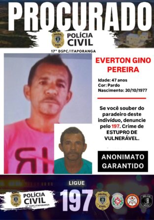 Polícia Civil de Coremas-PB pede apoio da população para localizar o homem da foto ligue 197