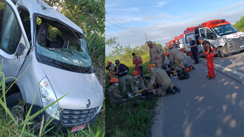 Capotamento de van deixa feridos após motorista perder controle da direção