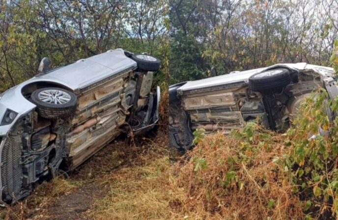 Colisão entre carro e picape termina com veículo tombado na BR-230, em Malta