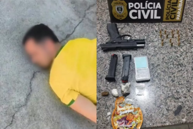 Suspeito é preso em Cajazeiras após Polícia encontrar pistola raspada e drogas em sua casa, em Piancó