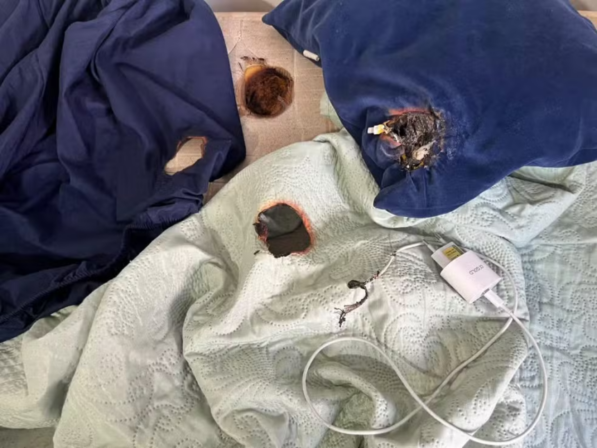 Carregador de celular pega fogo e queima colchão enquanto jovem dormia, na Paraíba