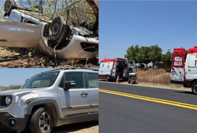 Capotamento deixa três feridos na BR-361, em Santa Terezinha